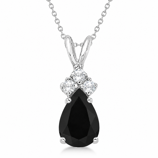Pear Black Diamond & Diamond Solitaire Pendant 14k White Gold (1.05ct)