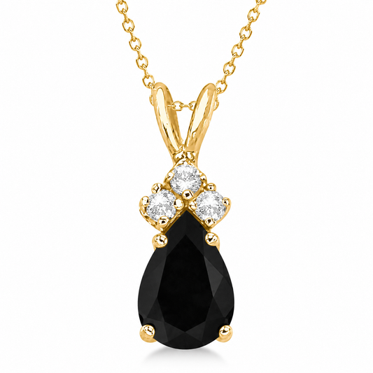 Pear Black Diamond & Diamond Solitaire Pendant 14k Yellow Gold (1.05ct)