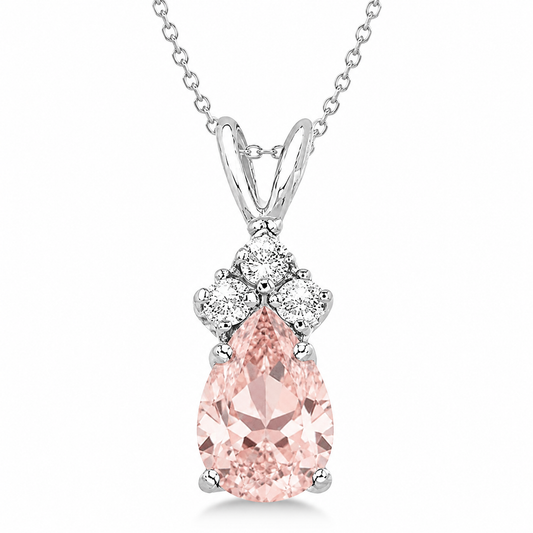 Pear Morganite & Diamond Solitaire Pendant 14k White Gold (1.05ct)