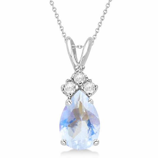 Pear Moonstone & Diamond Solitaire Pendant 14k White Gold (1.05ct)