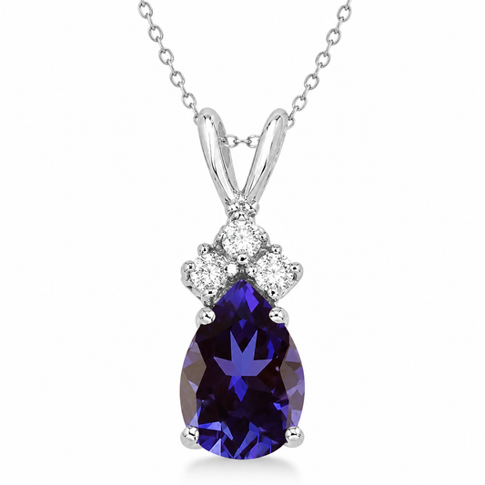 Pear Lab Alexandrite & Diamond Solitaire Pendant 14k White Gold (1.05ct)