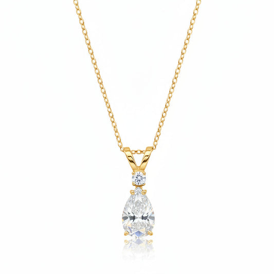 Pear Lab Diamond Solitaire Pendant Necklace 14k Yellow Gold (0.75ct)