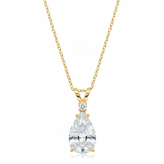 Pear Lab Diamond Solitaire Pendant Necklace 14k Yellow Gold (2.00ct)