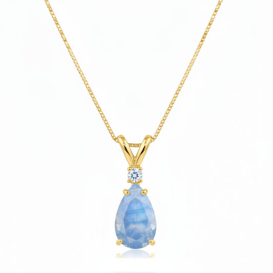 Pear Lab Moonstone & Diamond Solitaire Pendant Necklace 14k Yellow Gold (0.75ct)