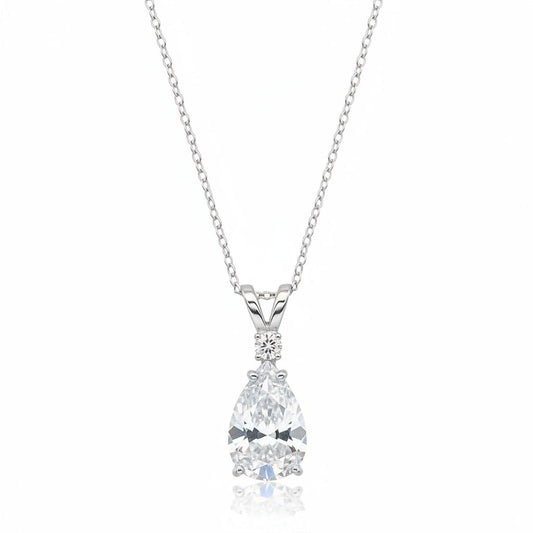 Pear Lab Diamond Solitaire Pendant Necklace 14k White Gold (1.25ct)