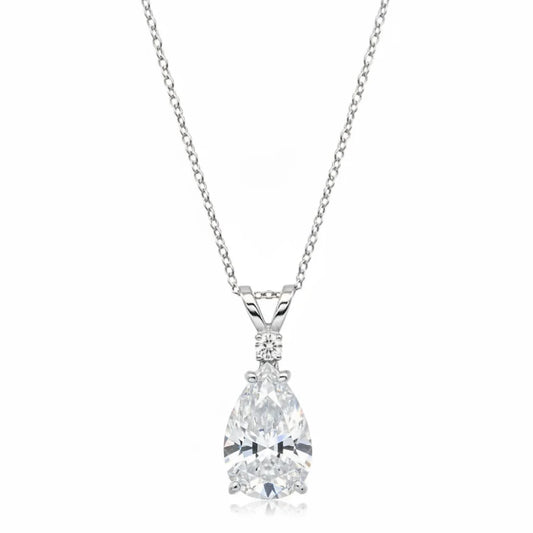 Pear Lab Diamond Solitaire Pendant Necklace 14k White Gold (2.00ct)